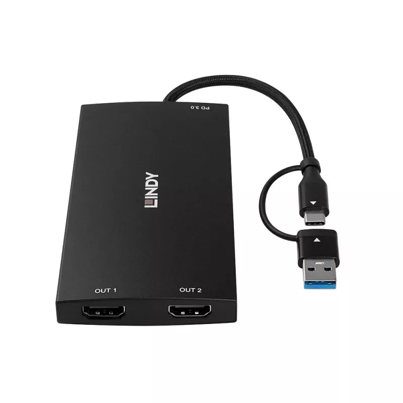 Lindy 43430 adapter kabla wideo 0,11 m USB Type-C 2 x HDMI Czarny