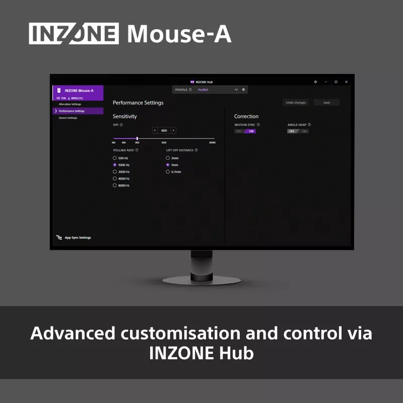 Bezprzewodowa mysz gamingowa Sony INZONE Praworęczna RF Optyczna 30000 DPI, 70G przyspieszenie, kółko przewijania