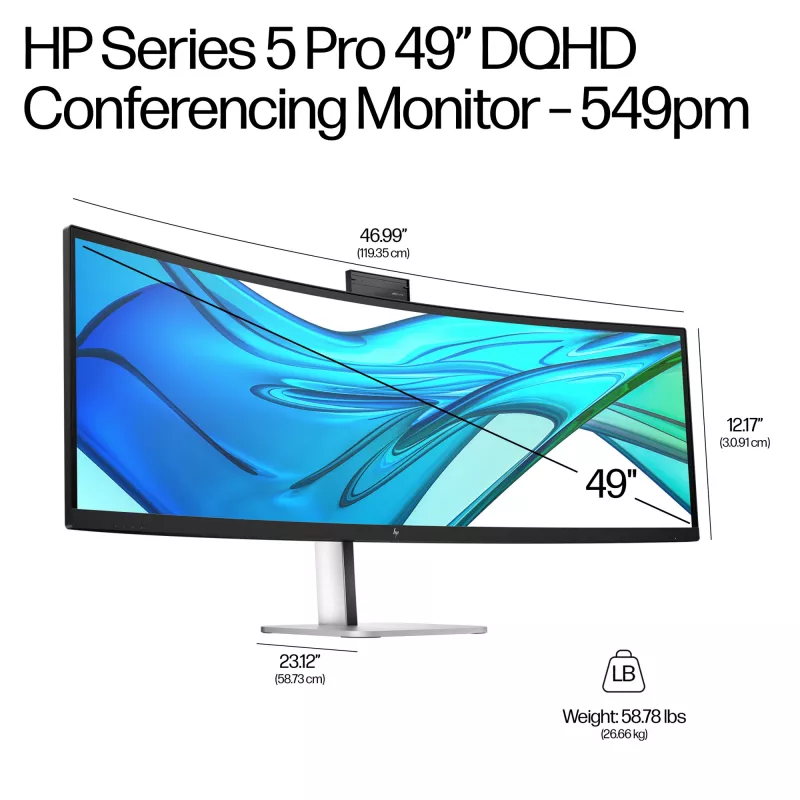 Monitor konferencyjny HP Series 5 Pro 49 cal DQHD - 549pm, 124,5 cm (49 cali), 5120 x 1440 pikseli, Dual QHD, LCD, 5 ms, Czarny