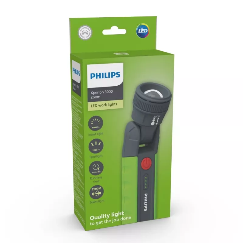 Philips Xperion 3000 LUMX30ZOOMX1 Zoom, LED, 1000 lm, 1000 lm, zielony, szary, bateria, 9 h
