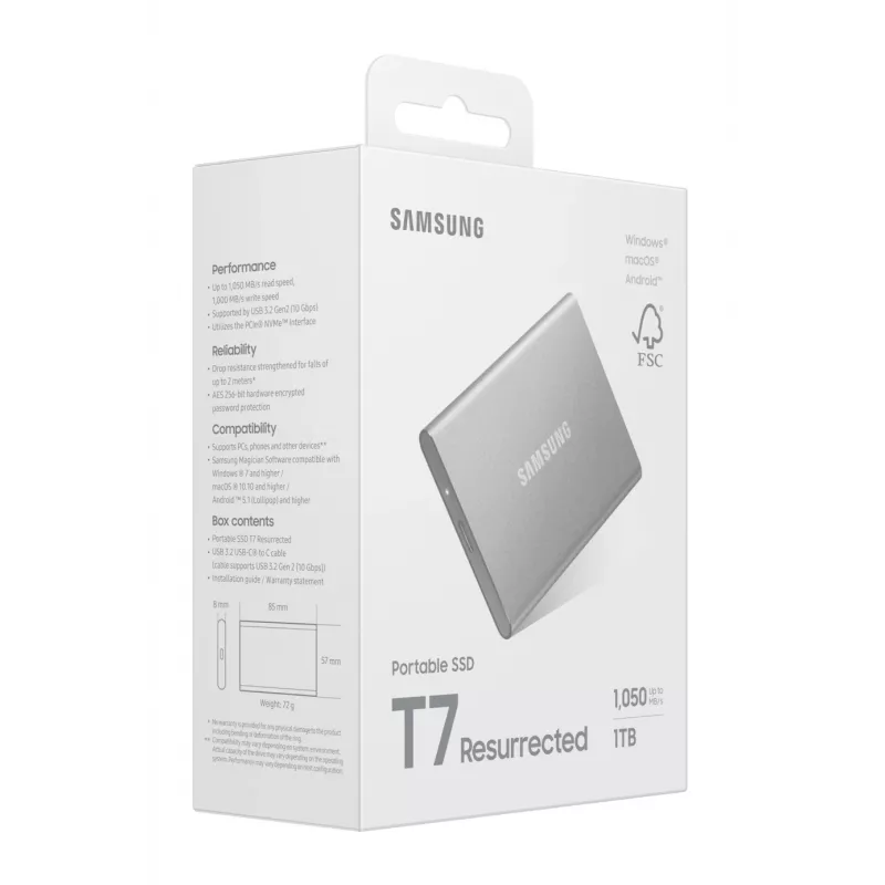Samsung MU-PD1T0G/WW zewnętrzny dysk SSD 1 TB USB Type-C 3.2 Gen 2 (3.1 Gen 2) Srebrny