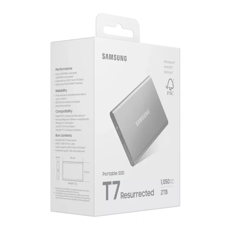 Zewnętrzny dysk SSD Samsung MU-PD2T0G/WW 2 TB USB Type-C 3.2 Gen 2 (3.1 Gen 2) Srebrny