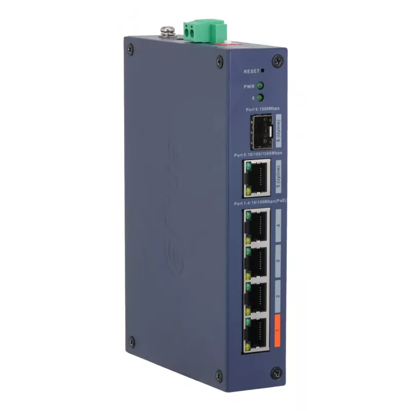Zarządzalny przełącznik wzmocniony DAHUA CHS4106-4ET-60 — 6-portowy, 4x PoE 10/100, L2, 4,8 Gbit/s, 8000 MAC