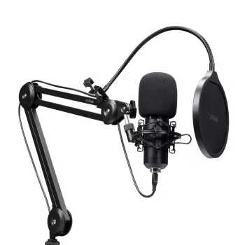 Mikrofon podcastowy TRUST GXT 270 Emita II+ — pojemnościowy USB, przewodowy, obudowa metalowa, czarny, kabel 2,5 m