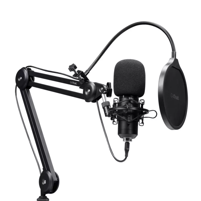 Mikrofon podcastowy TRUST GXT 270 Emita II+ — pojemnościowy USB, przewodowy, obudowa metalowa, czarny, kabel 2,5 m