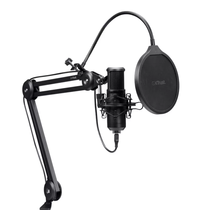 Mikrofon podcastowy TRUST GXT 270 Emita II+ — pojemnościowy USB, przewodowy, obudowa metalowa, czarny, kabel 2,5 m