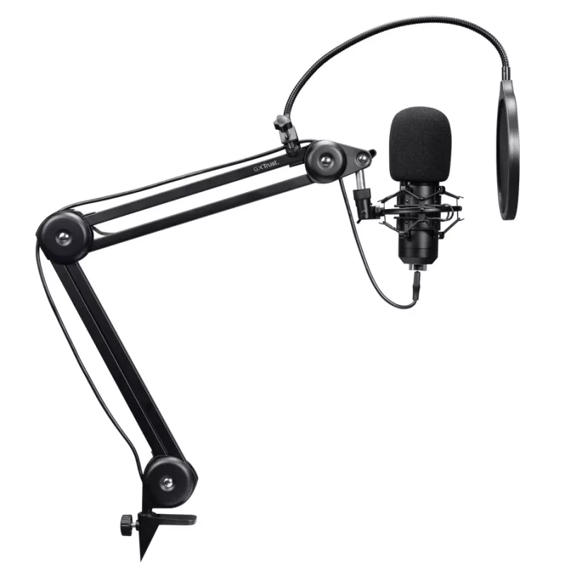 Mikrofon podcastowy TRUST GXT 270 Emita II+ — pojemnościowy USB, przewodowy, obudowa metalowa, czarny, kabel 2,5 m