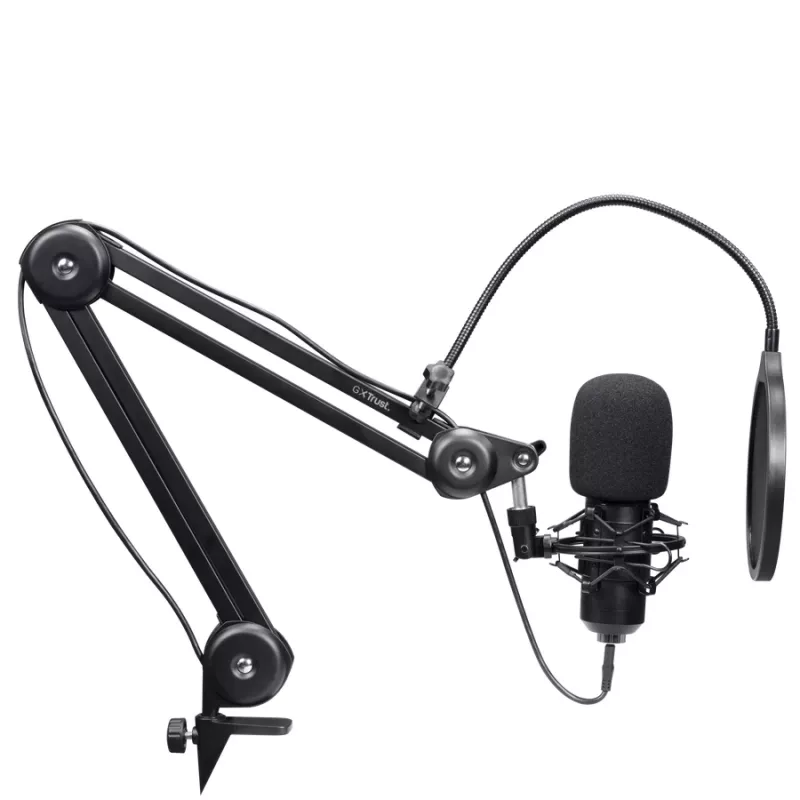 Mikrofon podcastowy TRUST GXT 270 Emita II+ — pojemnościowy USB, przewodowy, obudowa metalowa, czarny, kabel 2,5 m