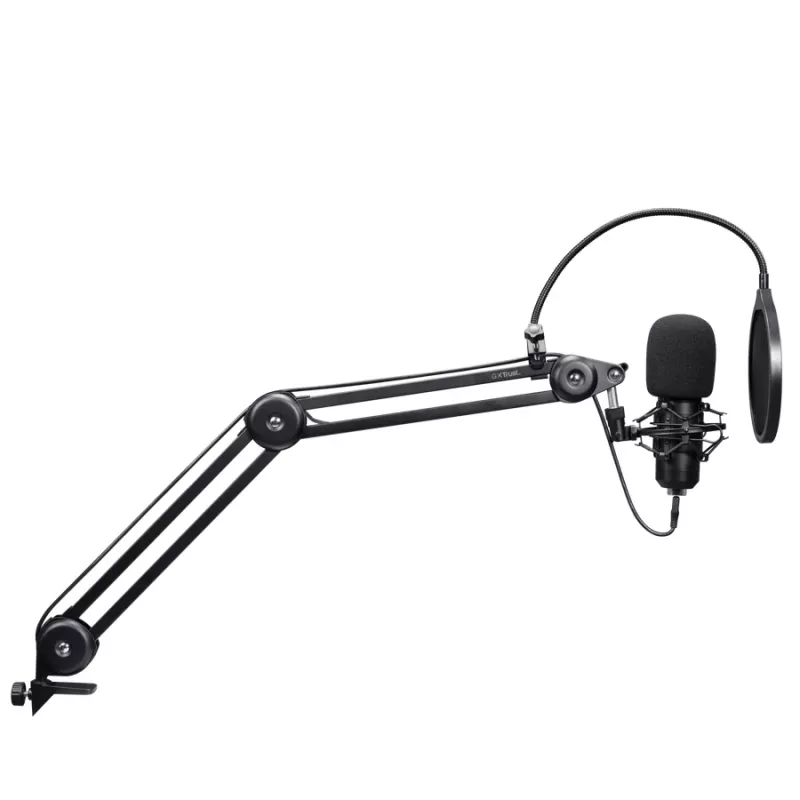 Mikrofon podcastowy TRUST GXT 270 Emita II+ — pojemnościowy USB, przewodowy, obudowa metalowa, czarny, kabel 2,5 m