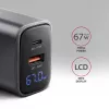 Ładowarka ścienna AXAGON ACU-PQ67D, 67W, USB-C PD3.0 + USB-A QC4+, 2 wyjścia, wyświetlacz LCD, 100–240V