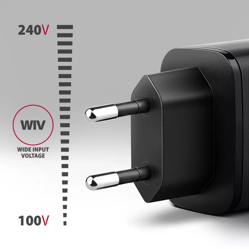 Ładowarka ścienna AXAGON ACU-PQ67D, 67W, USB-C PD3.0 + USB-A QC4+, 2 wyjścia, wyświetlacz LCD, 100–240V