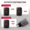 Ładowarka ścienna AXAGON ACU-PQ67D, 67W, USB-C PD3.0 + USB-A QC4+, 2 wyjścia, wyświetlacz LCD, 100–240V