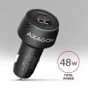 Ładowarka samochodowa AXAGON PWC-PQ48, 48W, USB-C (PD3.0) + USB-A (QC4+), wejście 12–24V, czarna
