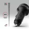 Ładowarka samochodowa AXAGON PWC-PQ48, 48W, USB-C (PD3.0) + USB-A (QC4+), wejście 12–24V, czarna