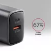 Ładowarka ścienna AXAGON ACU-PQ67, 67W, PD3.0 + QC4+, 1x USB-C + 1x USB-A, 100–240 V, szary/czarny