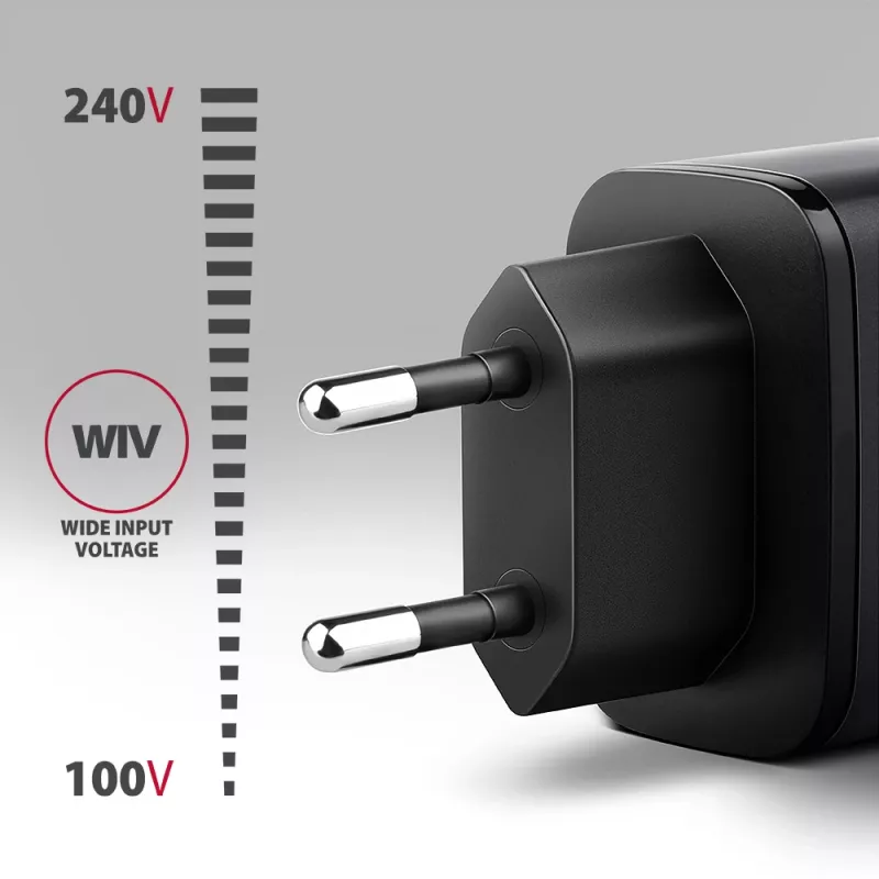 Ładowarka ścienna AXAGON ACU-PQ67, 67W, PD3.0 + QC4+, 1x USB-C + 1x USB-A, 100–240 V, szary/czarny