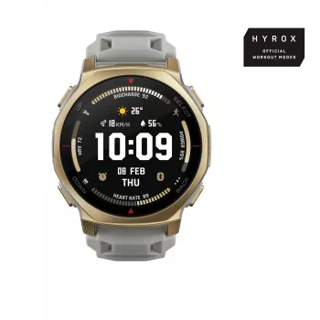 Smartwatch Amazfit T-rex 3 Pro 44 mm, 1.32 cala AMOLED 466×466, 16 GB, 64 MB RAM, GPS, Wi‑Fi, wodoszczelny 45 m, złota koperta, szary pasek silikonowy