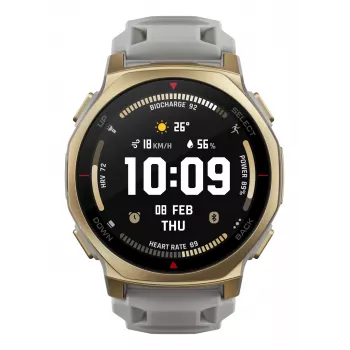 Smartwatch Amazfit T-rex 3 Pro 44 mm, 1.32 cala AMOLED 466×466, 16 GB, 64 MB RAM, GPS, Wi‑Fi, wodoszczelny 45 m, złota koperta, szary pasek silikonowy