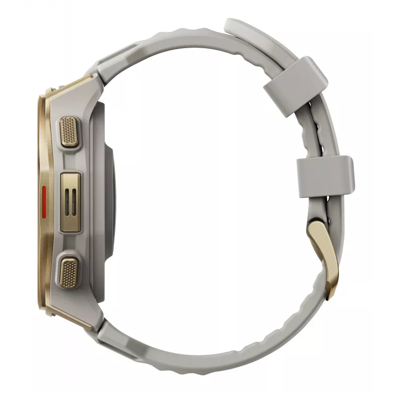 Smartwatch Amazfit T-rex 3 Pro 44 mm, 1.32 cala AMOLED 466×466, 16 GB, 64 MB RAM, GPS, Wi‑Fi, wodoszczelny 45 m, złota koperta, szary pasek silikonowy