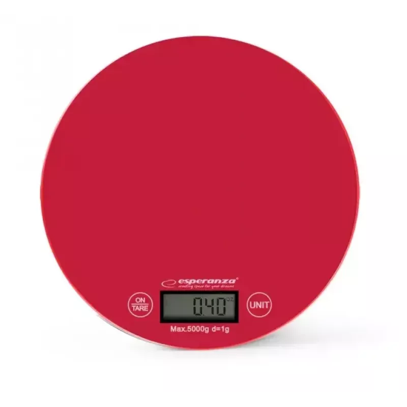 Elektroniczna waga kuchenna ESPERANZA EKS003R — pojemność 5 kg, tara, g/lb/oz, czerwona