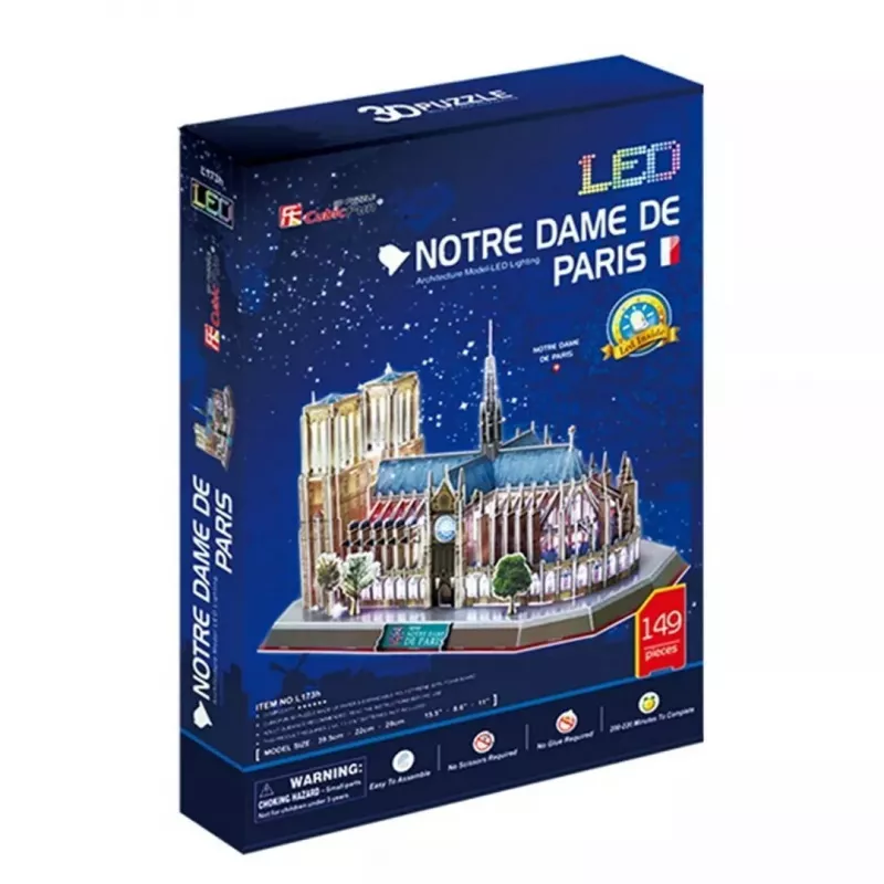 Puzzle 3D CubicFun Notre Dame (światło) — model DA-20509, lekka edycja podświetlana
