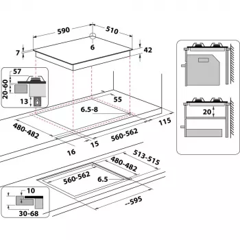 Whirlpool AKT 625/WH Czarny, Biały Do zabudowy 60 cm Gazowy 4 stref(y)