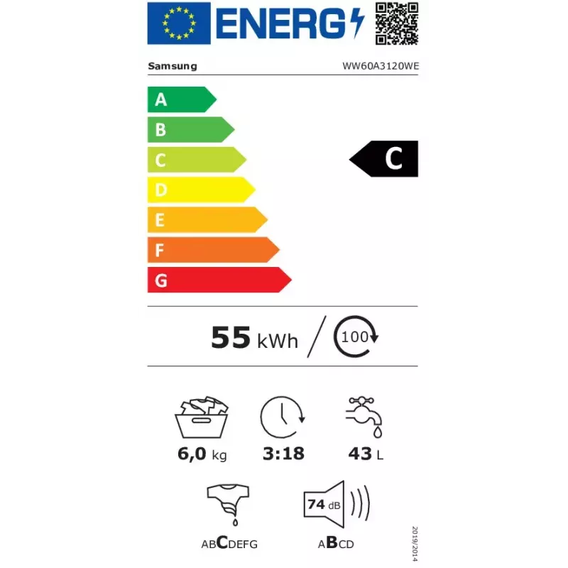 Samsung WW60A3120WE pralka ładowana od przodu 6 kg 1200 obr./min Biały