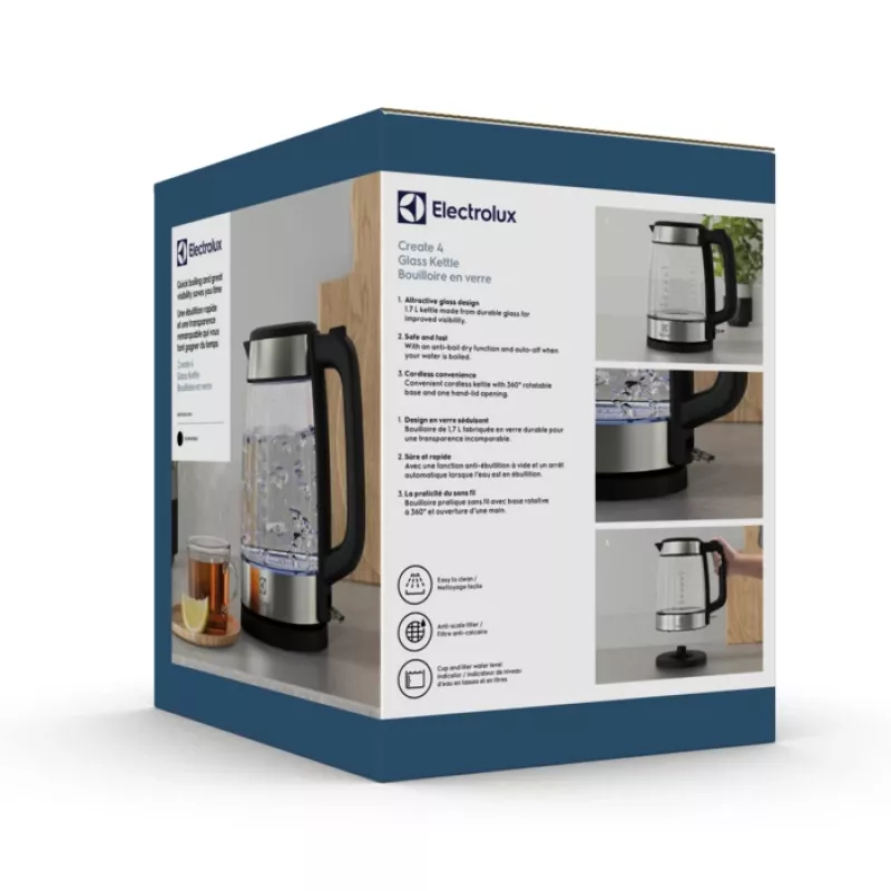 Czajnik elektryczny Electrolux E4GK1-4GB 1,7 l 2200 W Czarny, Stal nierdzewna, Przezroczysty