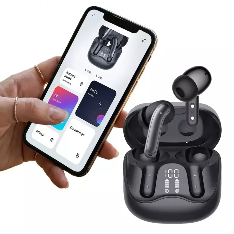 Bezprzewodowe słuchawki douszne Audiocore AC591 PRO — hybrydowy ANC, ENC, 6 mikrofonów, ładowanie USB‑C, do 9h odtwarzania, kompatybilne z Tuya, czarne
