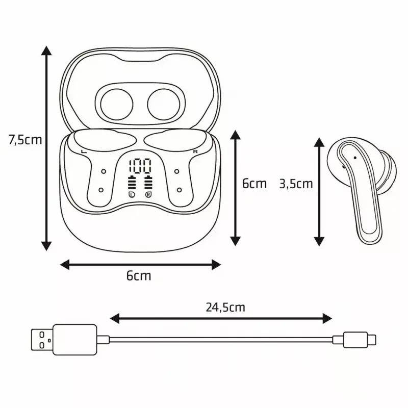 Bezprzewodowe słuchawki douszne Audiocore AC591 PRO — hybrydowy ANC, ENC, 6 mikrofonów, ładowanie USB‑C, do 9h odtwarzania, kompatybilne z Tuya, czarne