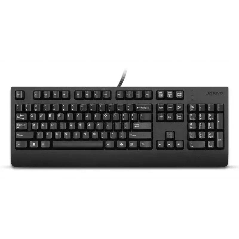 Przewodowa pełnowymiarowa klawiatura USB Lenovo 4Y41R64588 — US English, 104 klawisze, przełącznik tłokowy, kabel 2 m, czarna