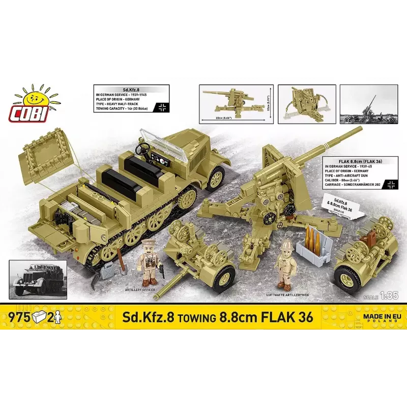 Zestaw konstrukcyjny Cobi Blocks Sd.Kfz.8 holujący 8.8 cm Flak 36, 975 elementów