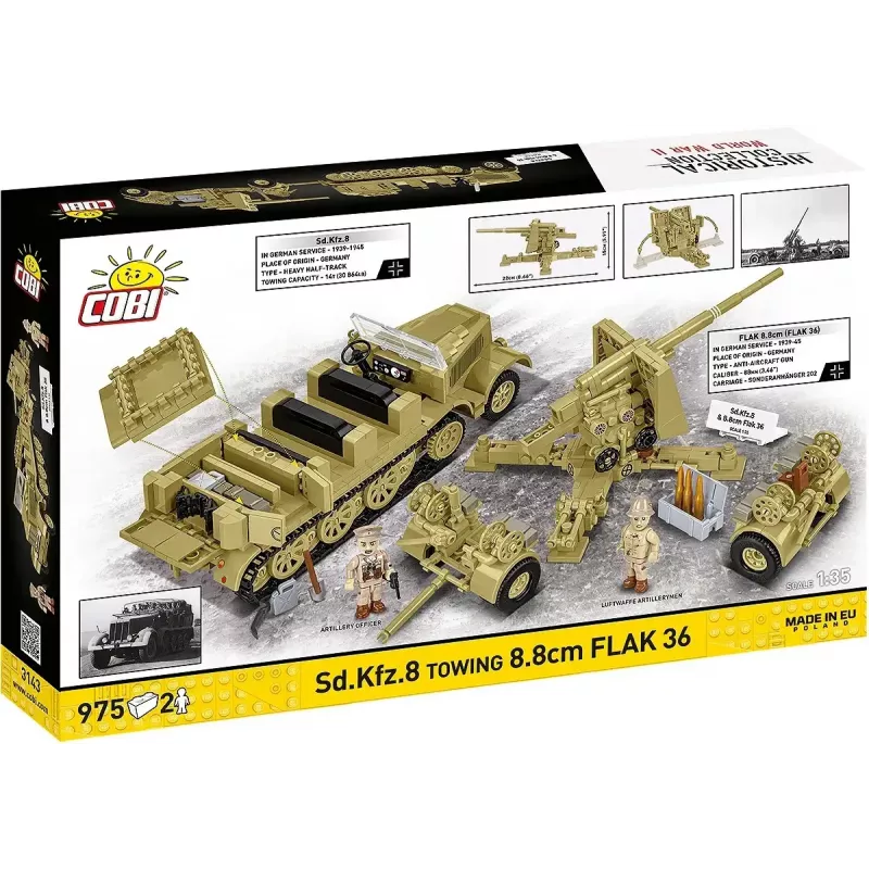 Zestaw konstrukcyjny Cobi Blocks Sd.Kfz.8 holujący 8.8 cm Flak 36, 975 elementów