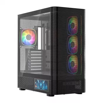Obudowa komputerowa MODECOM VOLCANO AQ400 ARGB MIDI Czarna — MODECOM MC-A-AQ400-4FA-B