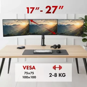 Uchwyt do monitora MACLEAN MC-137 — sprężynowy, na 3 monitory 17–27 cali, 2–8 kg każdy, czarny