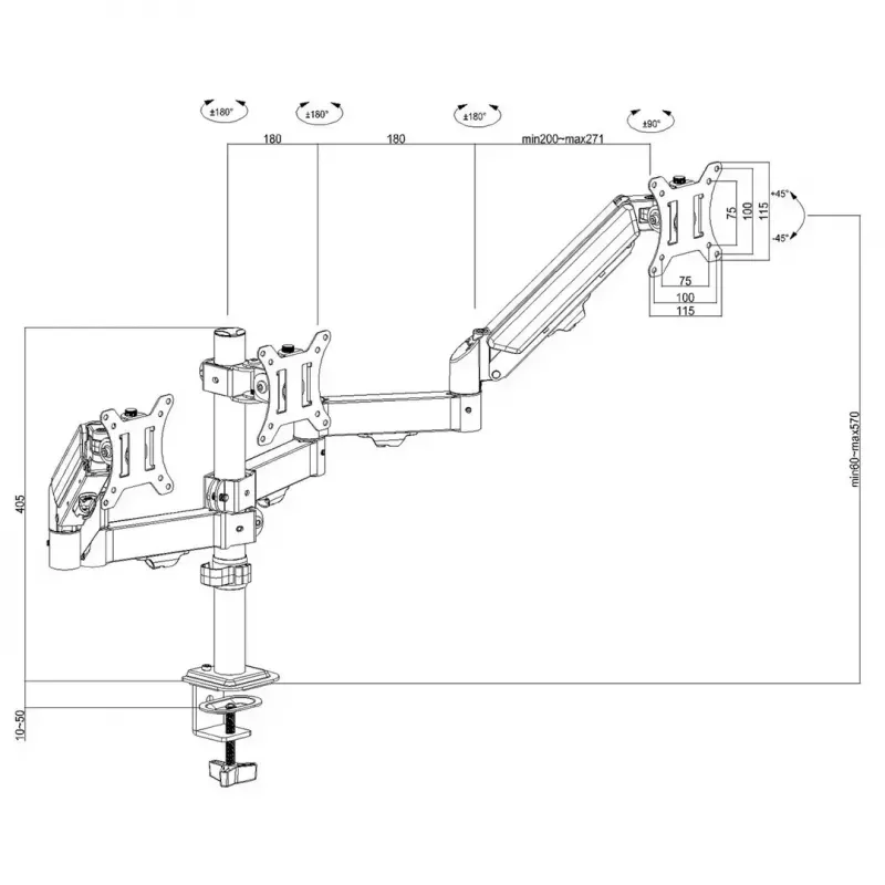 Uchwyt do monitora MACLEAN MC-137 — sprężynowy, na 3 monitory 17–27 cali, 2–8 kg każdy, czarny