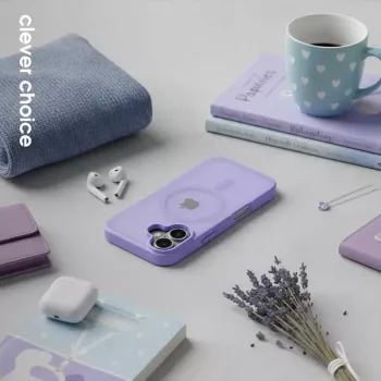 Crong Hybrid Matte Magnetic MagSafe etui do iPhone 17 — Półprzezroczysty Lawendowy, PC+TPU