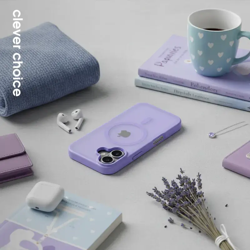Crong Hybrid Matte Magnetic MagSafe etui do iPhone 17 — Półprzezroczysty Lawendowy, PC+TPU