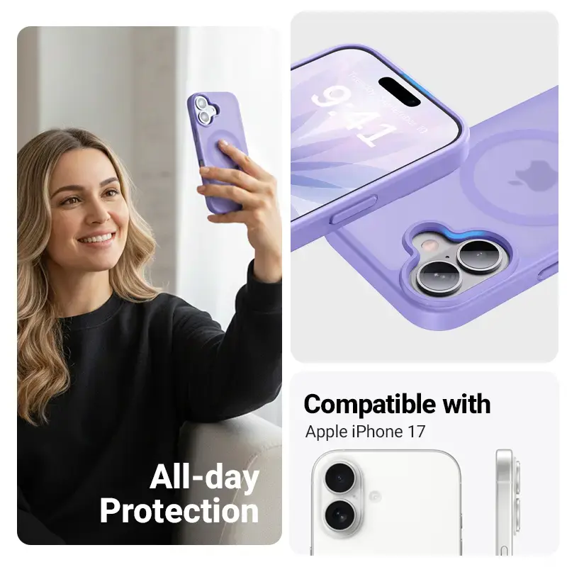 Crong Hybrid Matte Magnetic MagSafe etui do iPhone 17 — Półprzezroczysty Lawendowy, PC+TPU