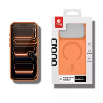 Etui Crong Hybrid Matte Magnetic MagSafe do iPhone 17 Pro — PC+TPU, półprzezroczysty pomarańczowy