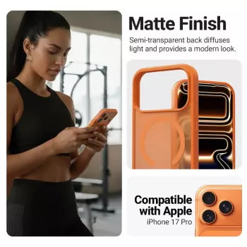 Etui Crong Hybrid Matte Magnetic MagSafe do iPhone 17 Pro — PC+TPU, półprzezroczysty pomarańczowy