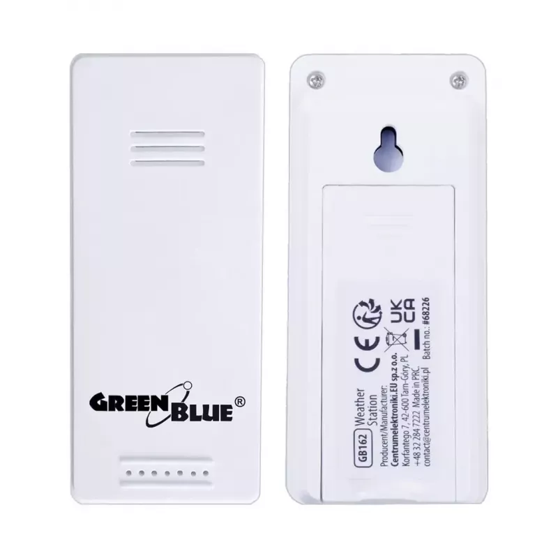Bezprzewodowa stacja pogodowa GreenBlue GB169 — temperatura i wilgotność wewnątrz/na zewnątrz, zegar, alarm, zasięg do 60 m, wybór °C/°F