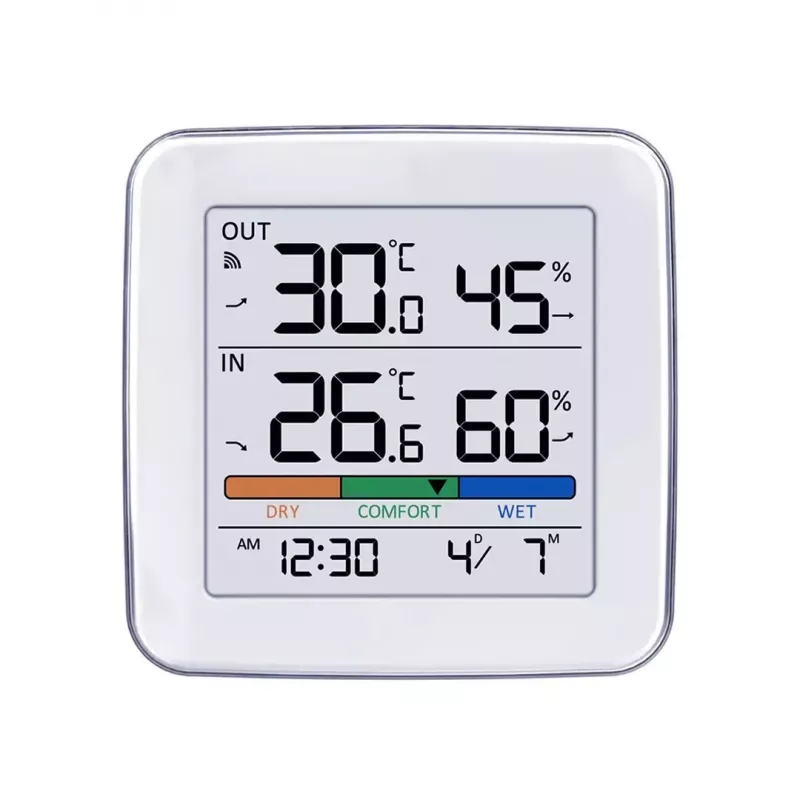 Bezprzewodowa stacja pogodowa GreenBlue GB169 — temperatura i wilgotność wewnątrz/na zewnątrz, zegar, alarm, zasięg do 60 m, wybór °C/°F