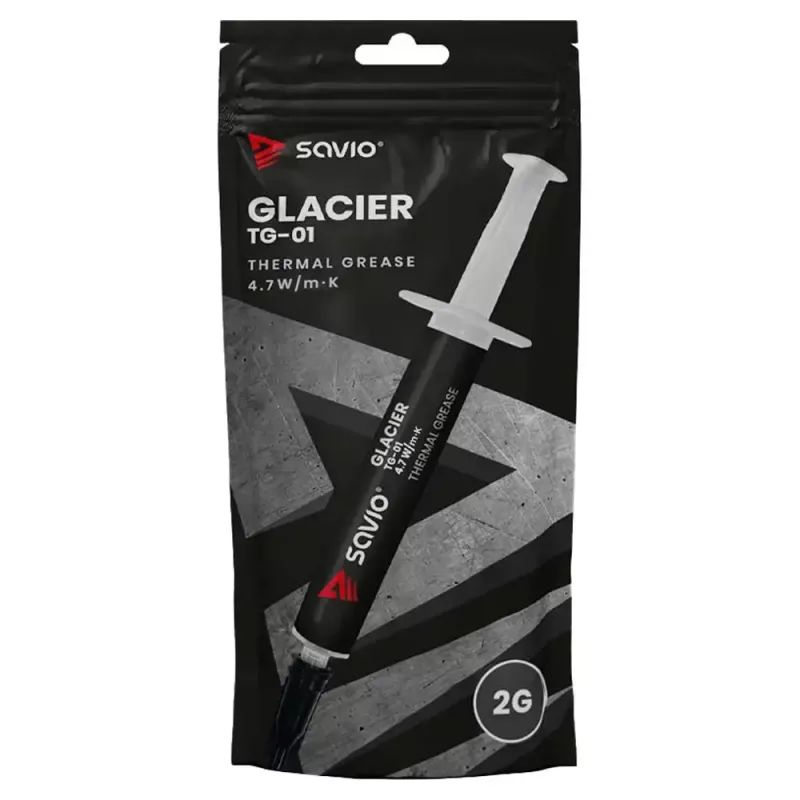 Pasta termoprzewodząca SAVIO TG-01 2G — przewodność cieplna 4,7 W/m·K, 2 ml, szary/czarny
