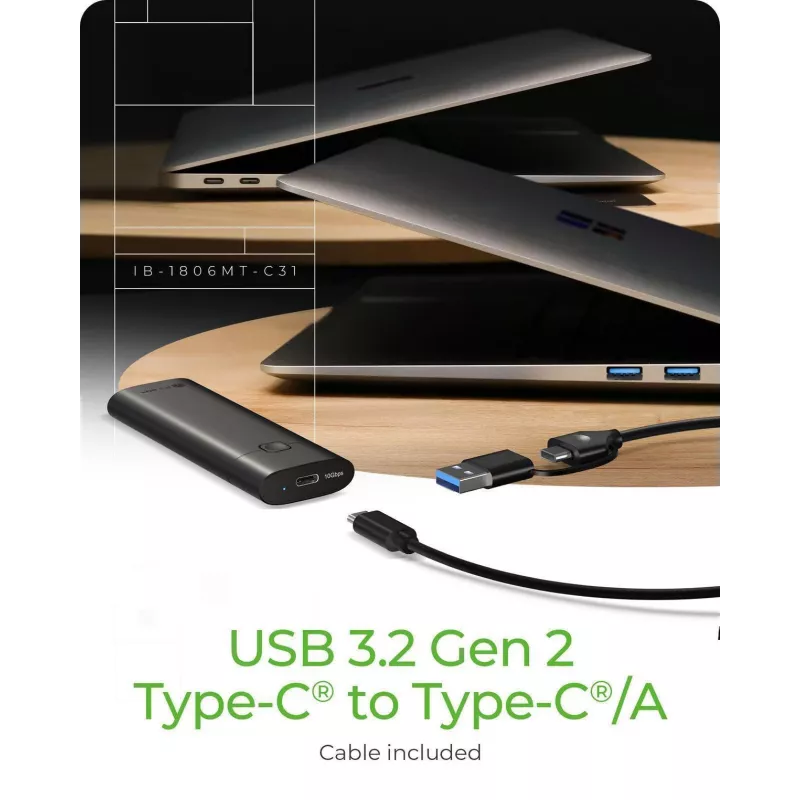 ICY BOX obudowa M.2 NVMe z USB 3.2 Gen 2 Type-C, obudowa SSD, M.2, PCI Express, 10 Gbit/s, Hot-swap, Czarny