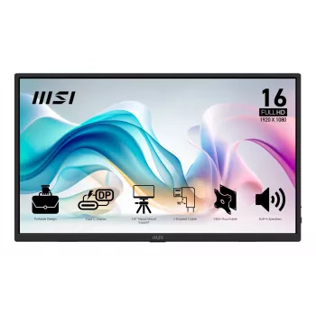 MSI PRO MP165 E6 przenośny telewizor/monitor Przenośny monitor Czarny 39,6 cm (15,6 cala) LED 1920 x 1080 pikseli