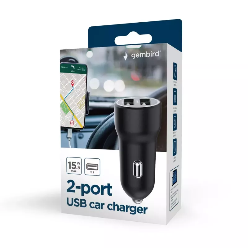 Ładowarka samochodowa Gembird TA-UC-2A15-CAR-01 Smartfon Smartwatch Tablet 2 Porty USB