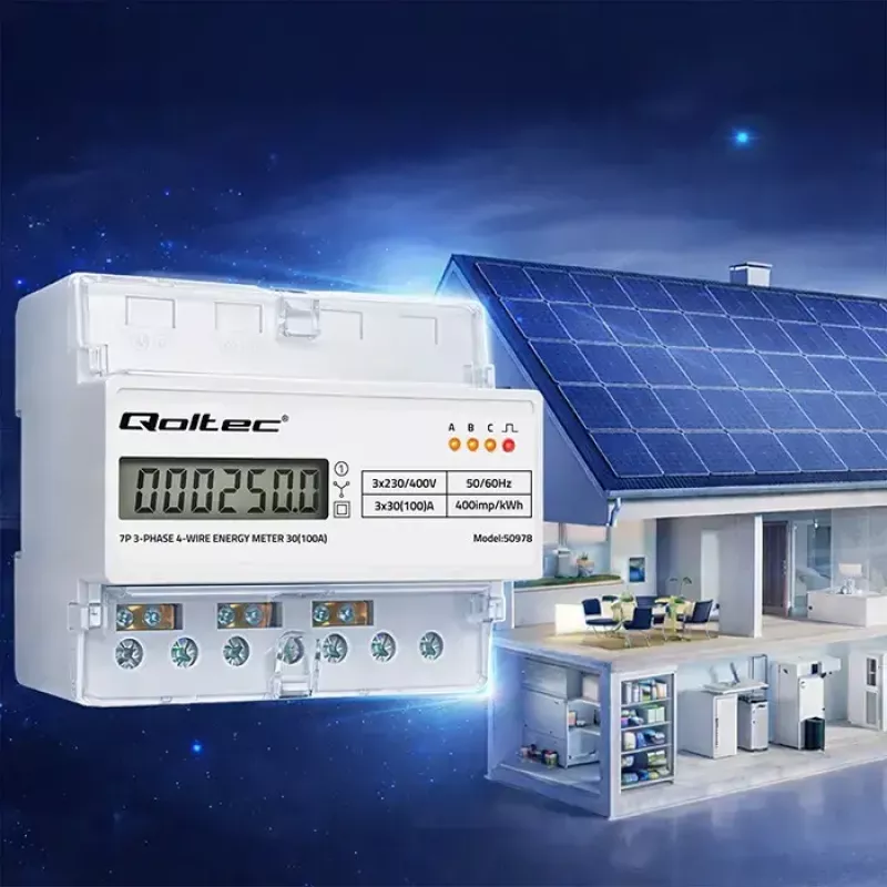Trójfazowy licznik energii na szynę DIN QOLTEC 50978 — 400 V, 100 A