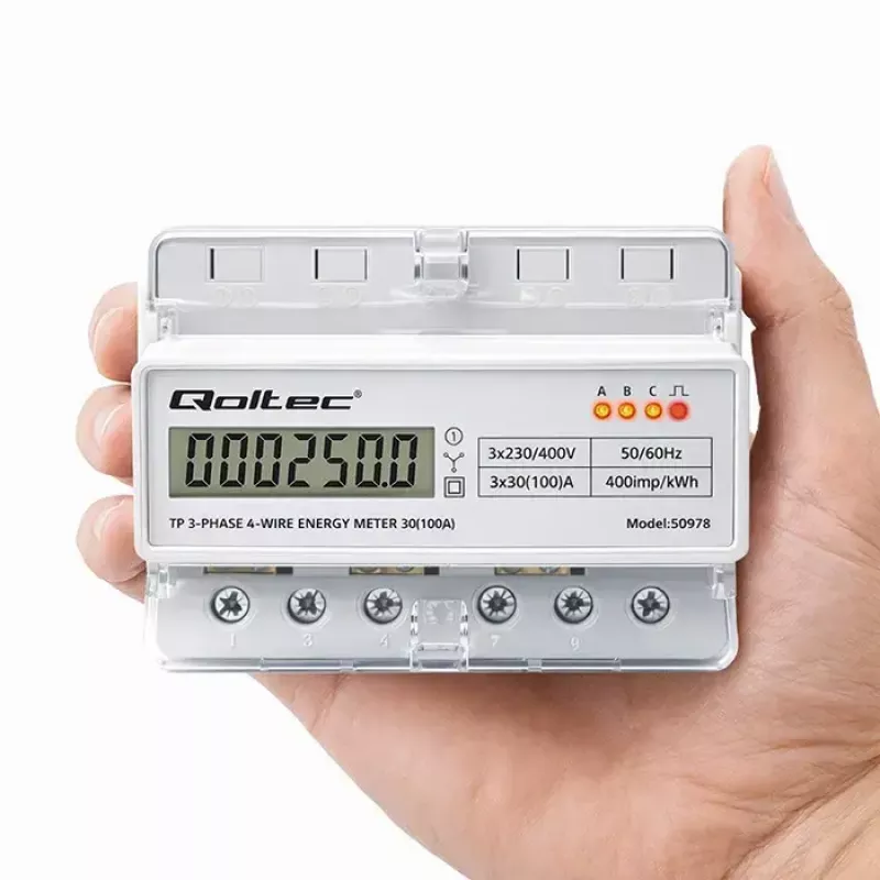 Trójfazowy licznik energii na szynę DIN QOLTEC 50978 — 400 V, 100 A