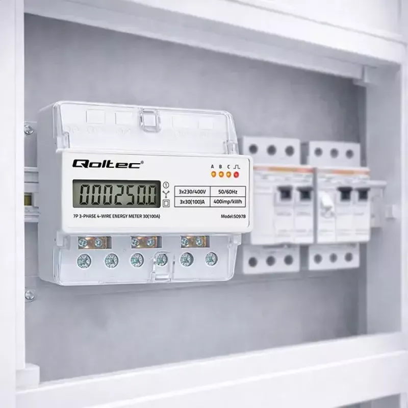 Trójfazowy licznik energii na szynę DIN QOLTEC 50978 — 400 V, 100 A
